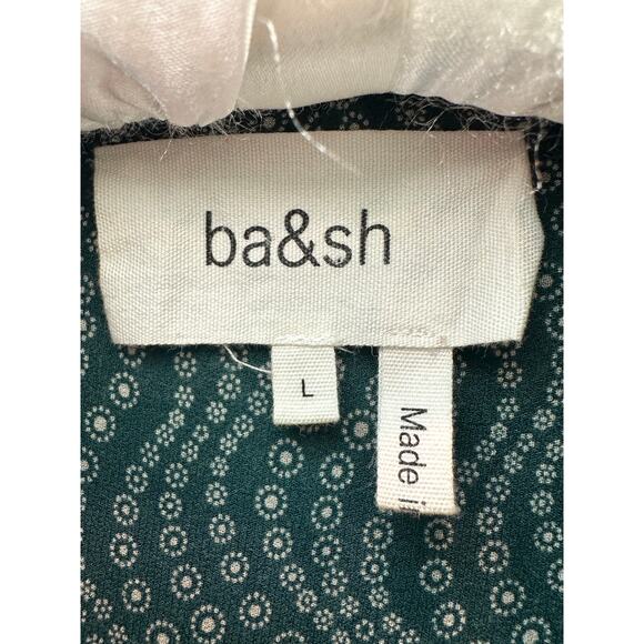 BA&SH Paris Green Boho Tie Neck Blouse Ruffle Collar Long Sleeve | Size Large - Picture 6 of 8